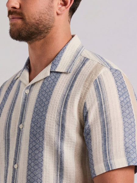 Linen Blend Striped Dobby Shirt – Perry Ellis
