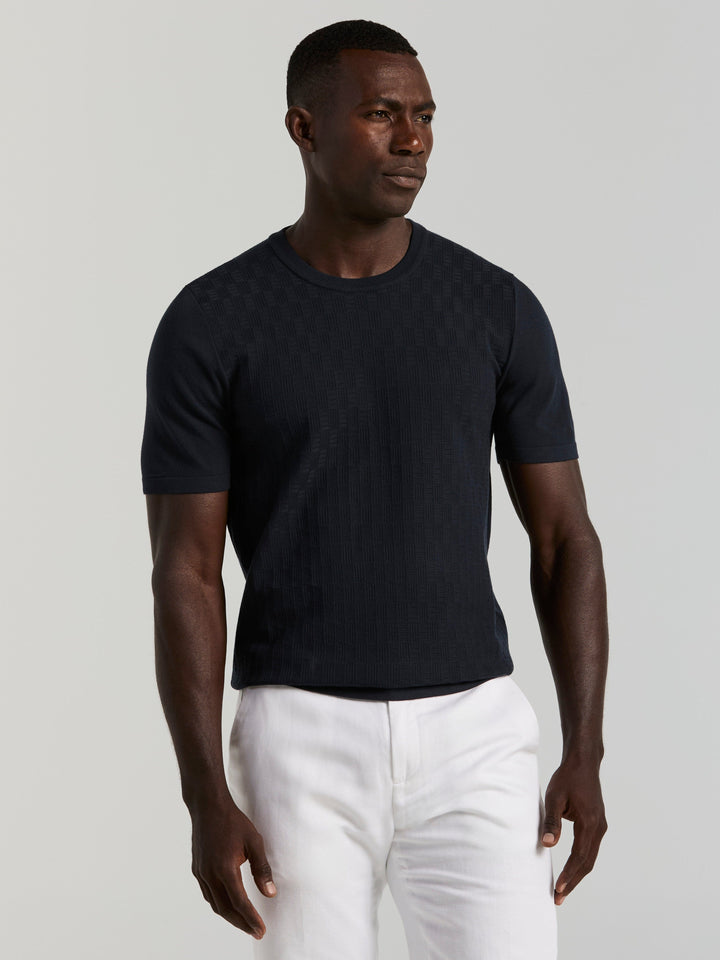 Short Sleeve Geo Texture Crew Sweater (Dark Sapphire) 
