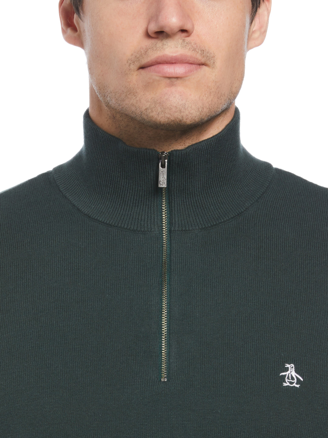 1/4 Zip Cotton Jersey Sweater (Darkest Spruce) 