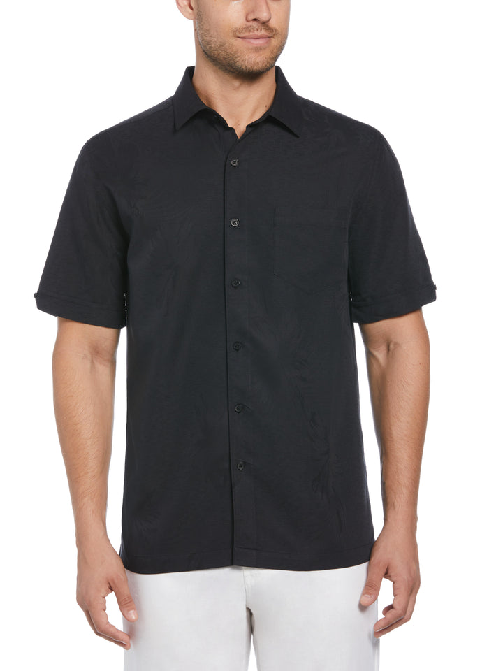 Two-Tone One Pocket Floral Print Shirt (Jet Black) 