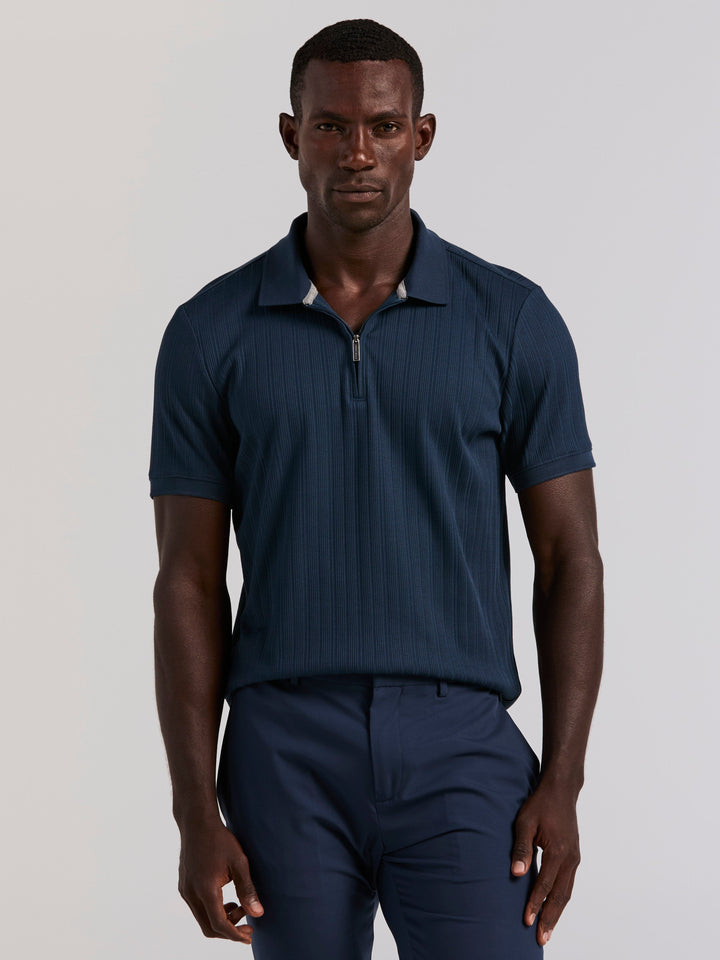 Vertical Rib Slim Fit Zip Polo Shirt (Moonlight Ocean) 