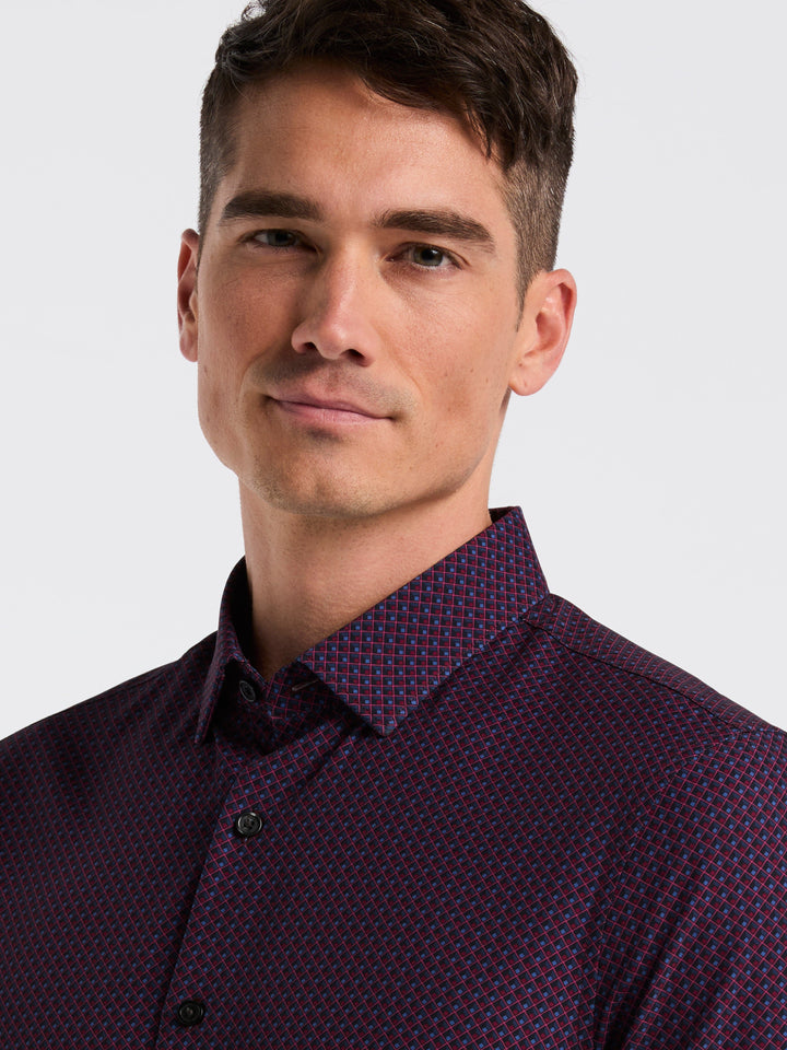 Slim Fit Cube Geometric Print Shirt (Dark Sapphire) 
