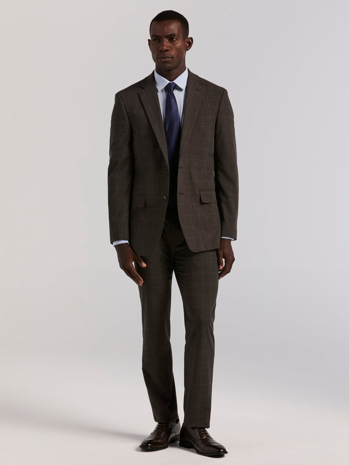 Slim Brown Windowpane Suit Pant (Brown) 