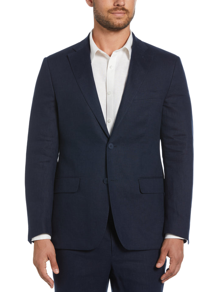 100% Linen Single-Breasted Suit Jacket (Navy) 