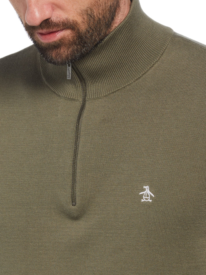 1/4 Zip Cotton Jersey Sweater (Dusty Olive) 