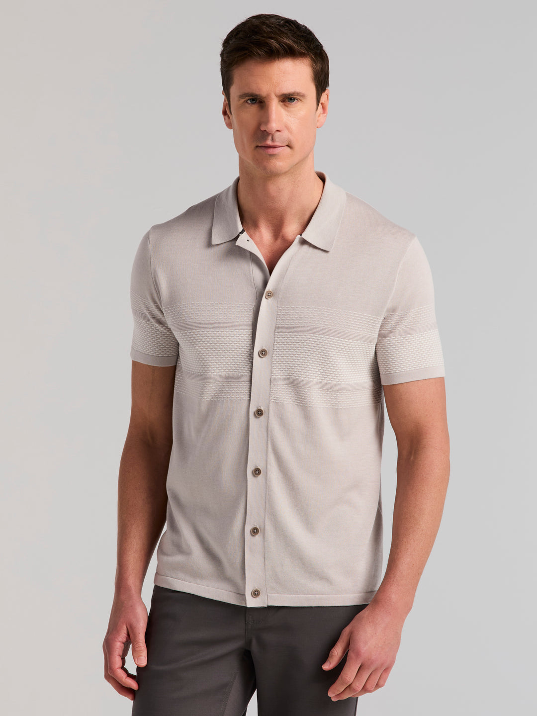 Cotton Modal Textured Button Front Sweater (Quiet Gray) 