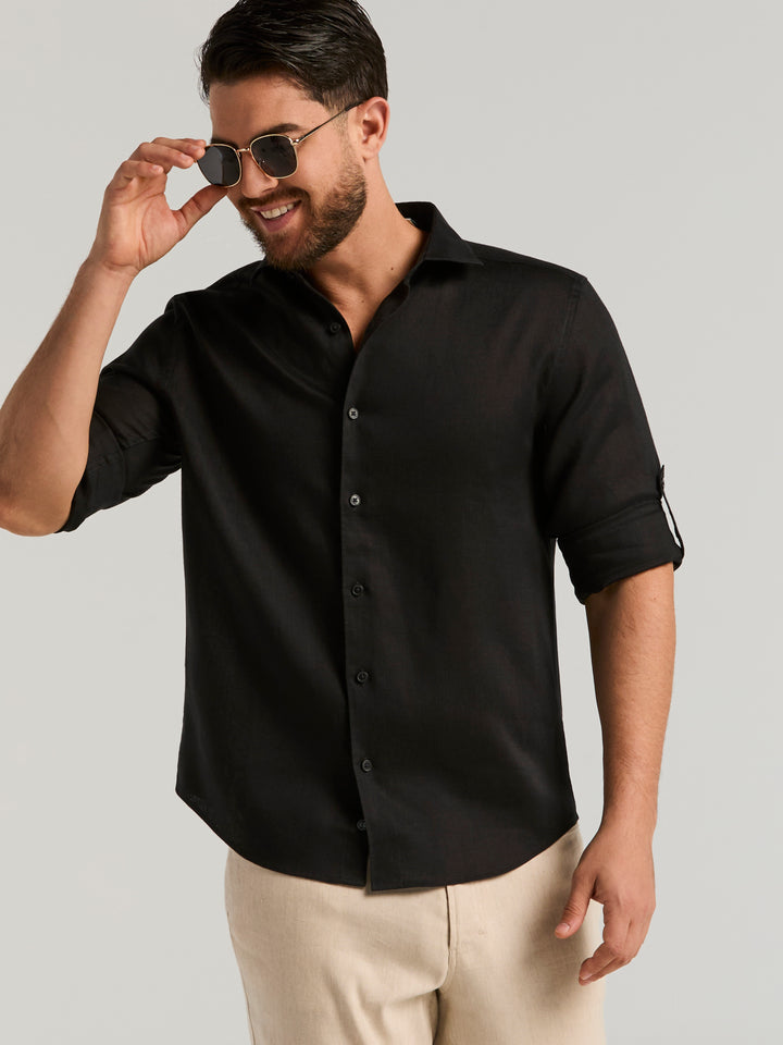 Linen Blend Wrinkle-Resistant Shirt (Jet Black) 