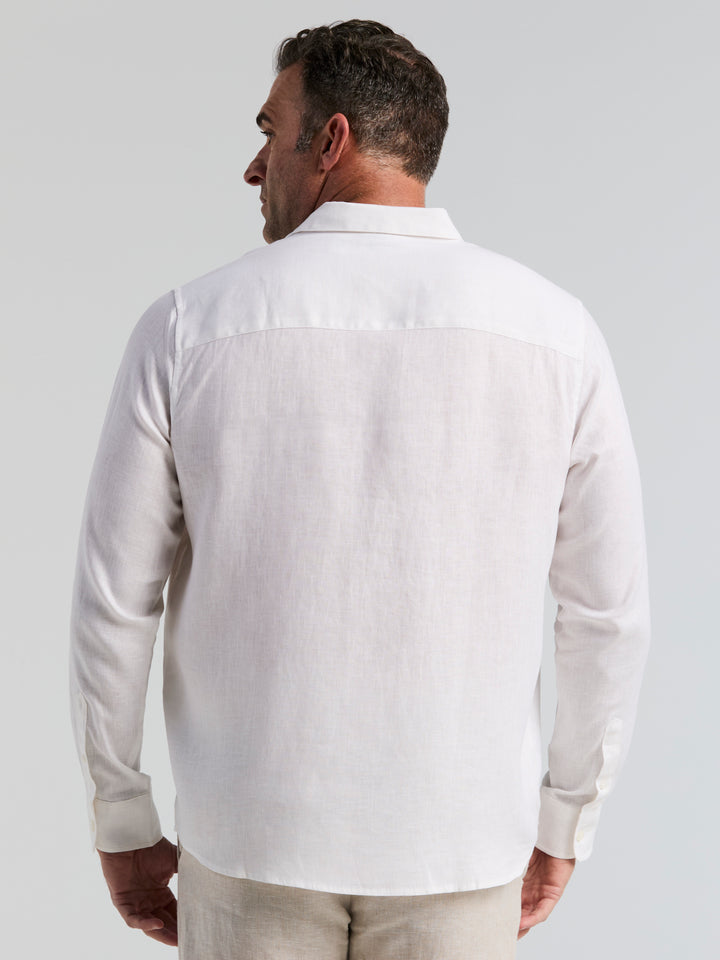 Big & Tall Solid Linen Sport Shirt (Bright White) 