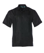 Big and Tall 100% Linen Short Sleeve 4 Pocket Guayabera (Jet Black) 