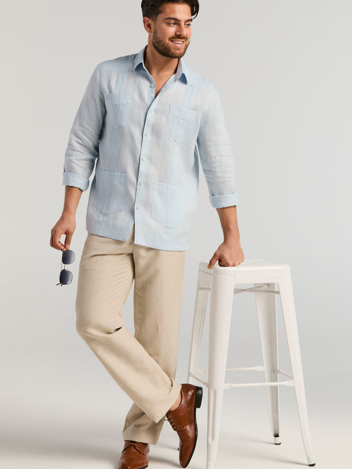 Linen Guayabera Shirt (Cashmere Blue) 