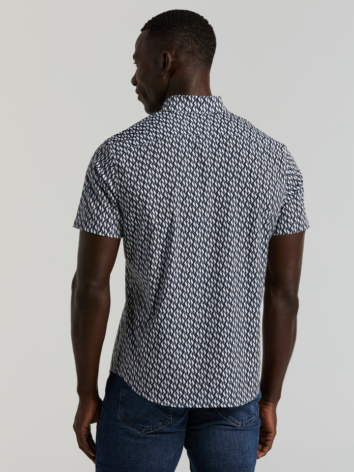 Slim Fit Wave Print Shirt (Dark Sapphire) 