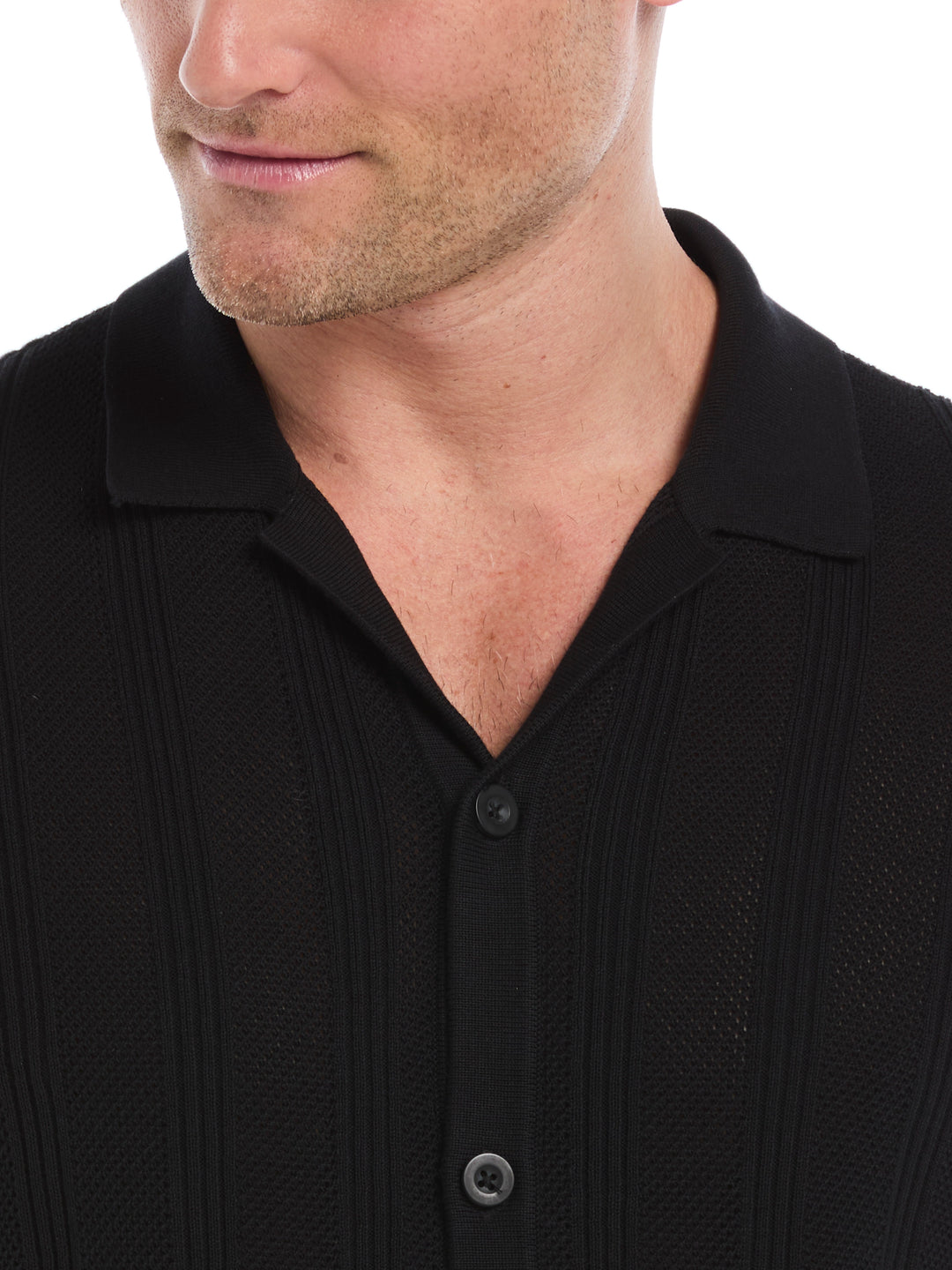 Mesh Stripe Short Sleeve Sweater (Jet Black) 
