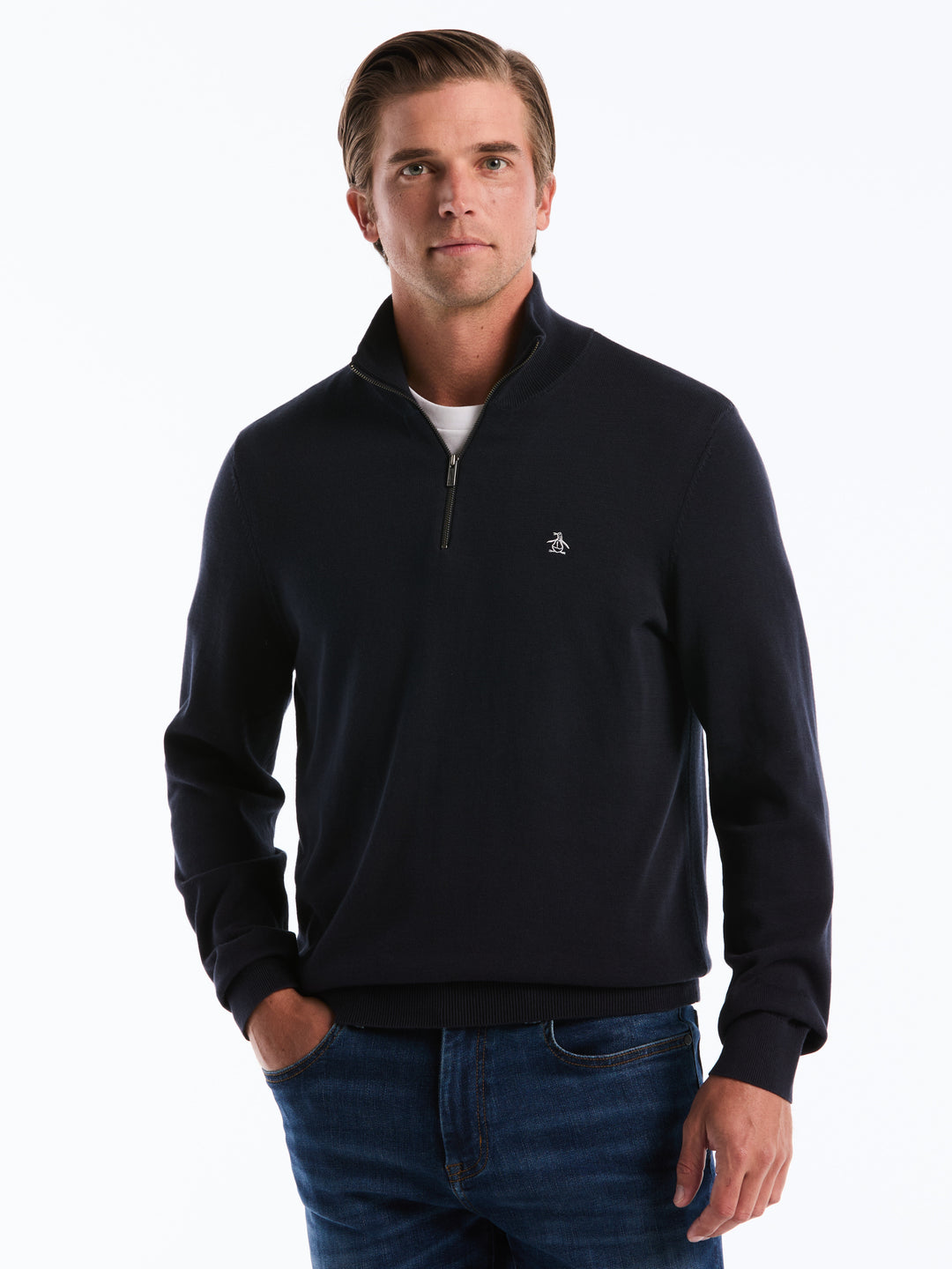 1/4 Zip Cotton Jersey Sweater (Dark Sapphire) 