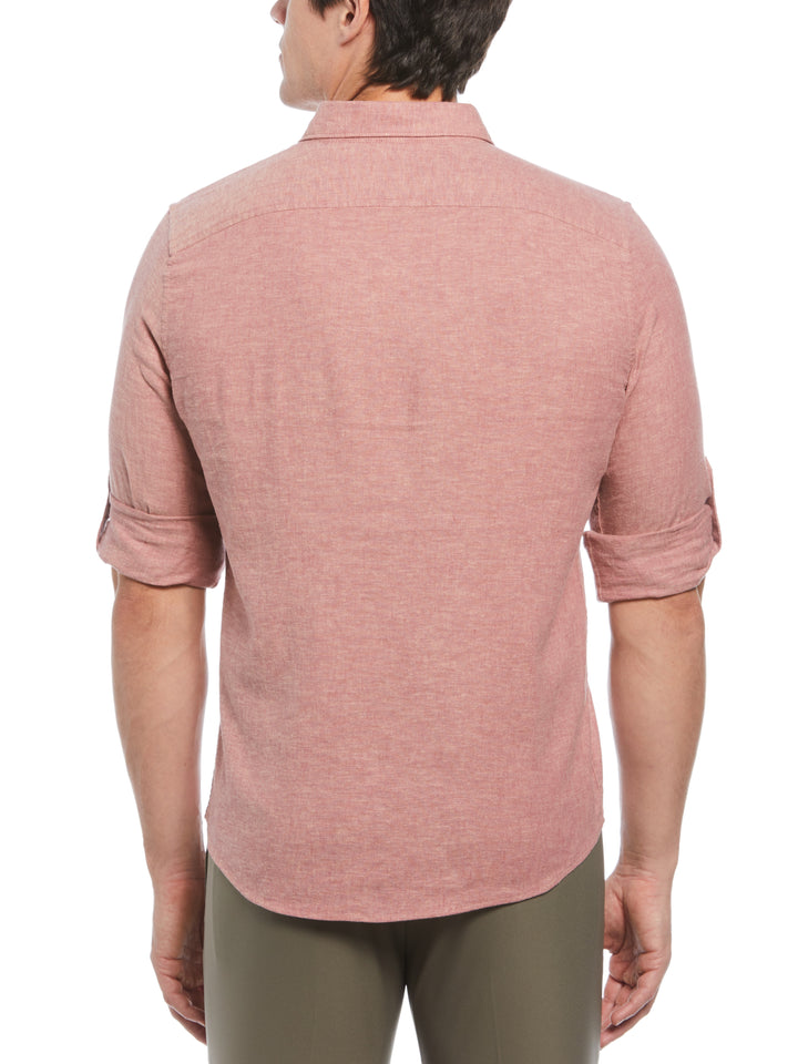 Untucked Linen Blend Stripe Shirt (Roan Rouge) 