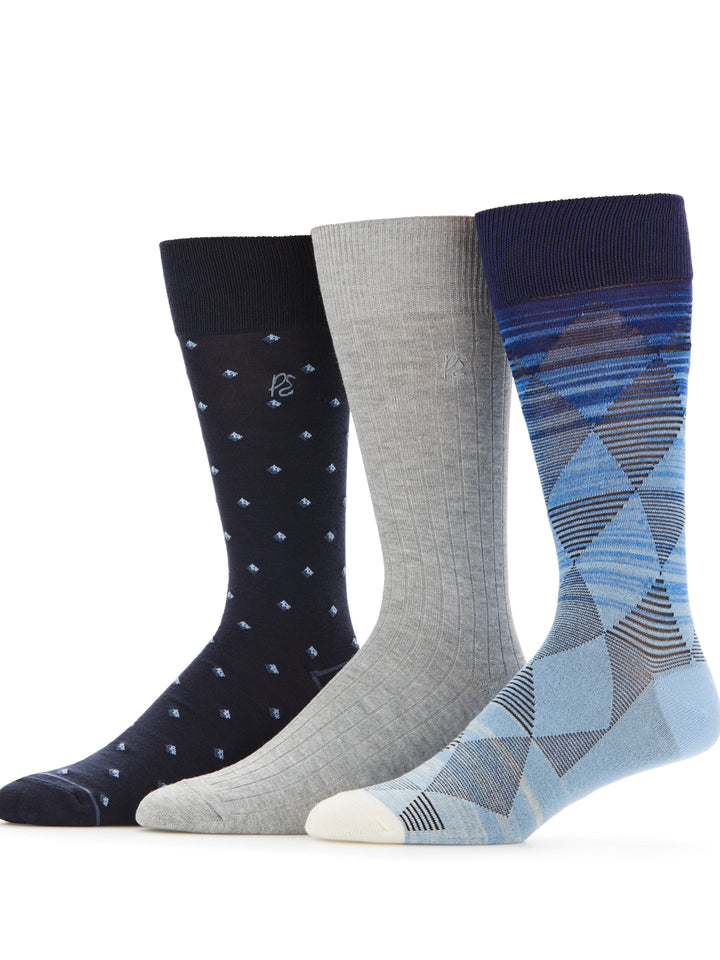 3-Pack Bamboo Blend Diamond/Texture Socks (Med Assrt) 