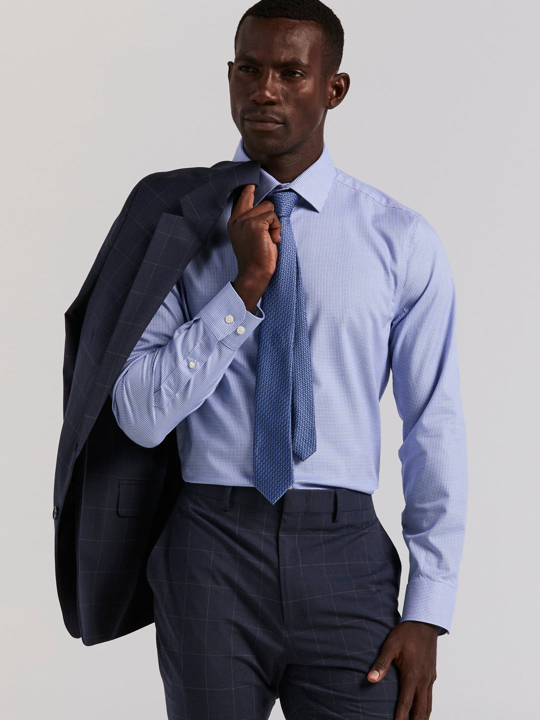 Houndstooth Dobby Long Sleeve Dress Shirt (Galaxy Blue) 