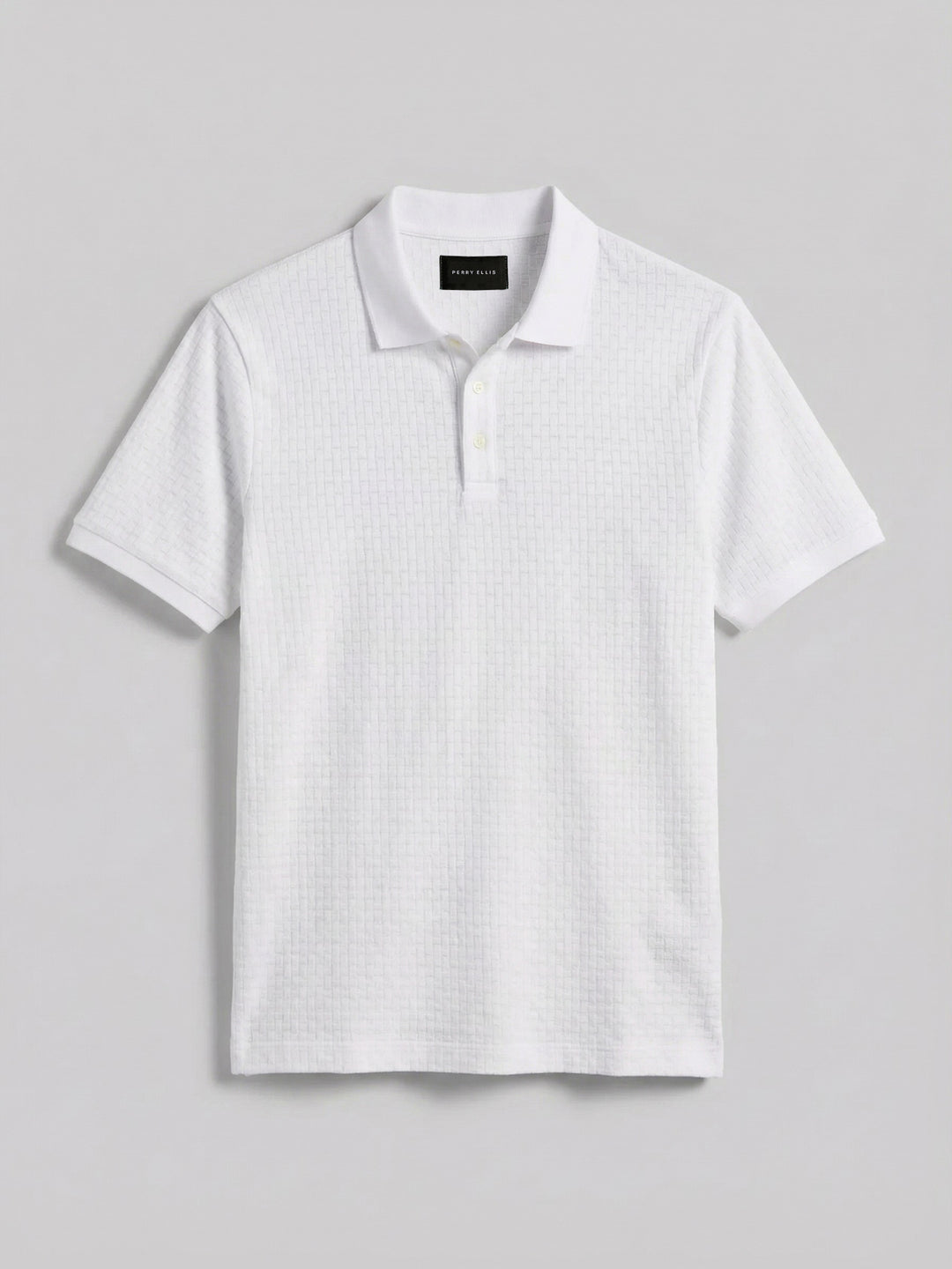 Cotton Jacquard Textured Geometric Polo Shirt (Bright White) 