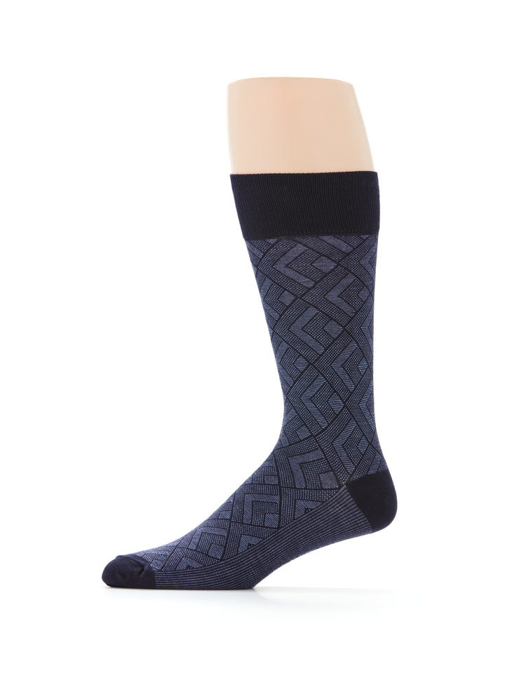 Bamboo Viscose Blend Modern Diamond Crew Socks (Peacoat) 