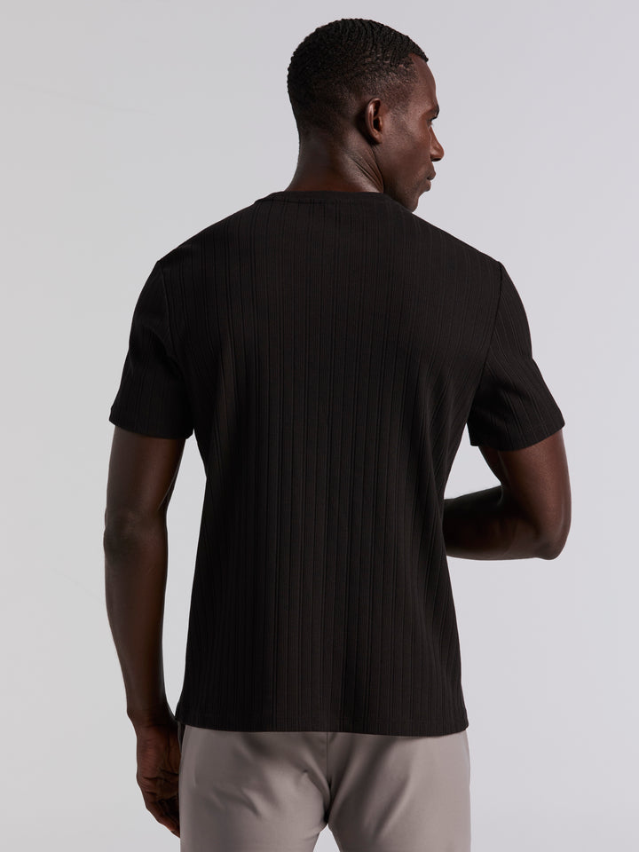 Textured Ribbed Crew Neck Tee (Black) 