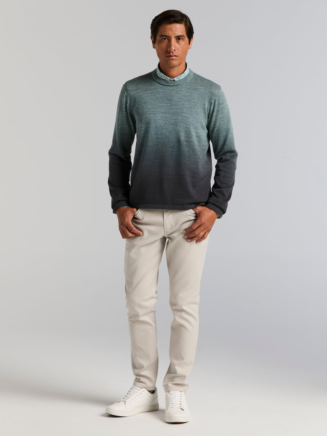Long Sleeve Space Dye Crew Neck Sweater (Sea Pine) 