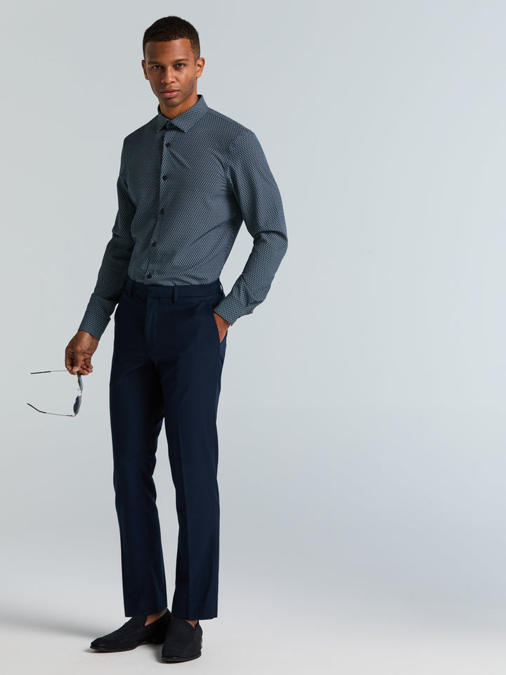 Slim Fit Diamond Geo Print Shirt (Dark Sapphire)