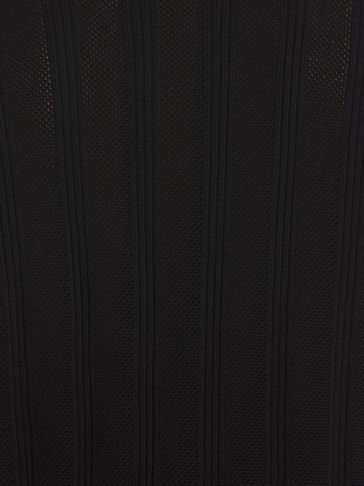 Mesh Stripe Short Sleeve Sweater (Jet Black) 