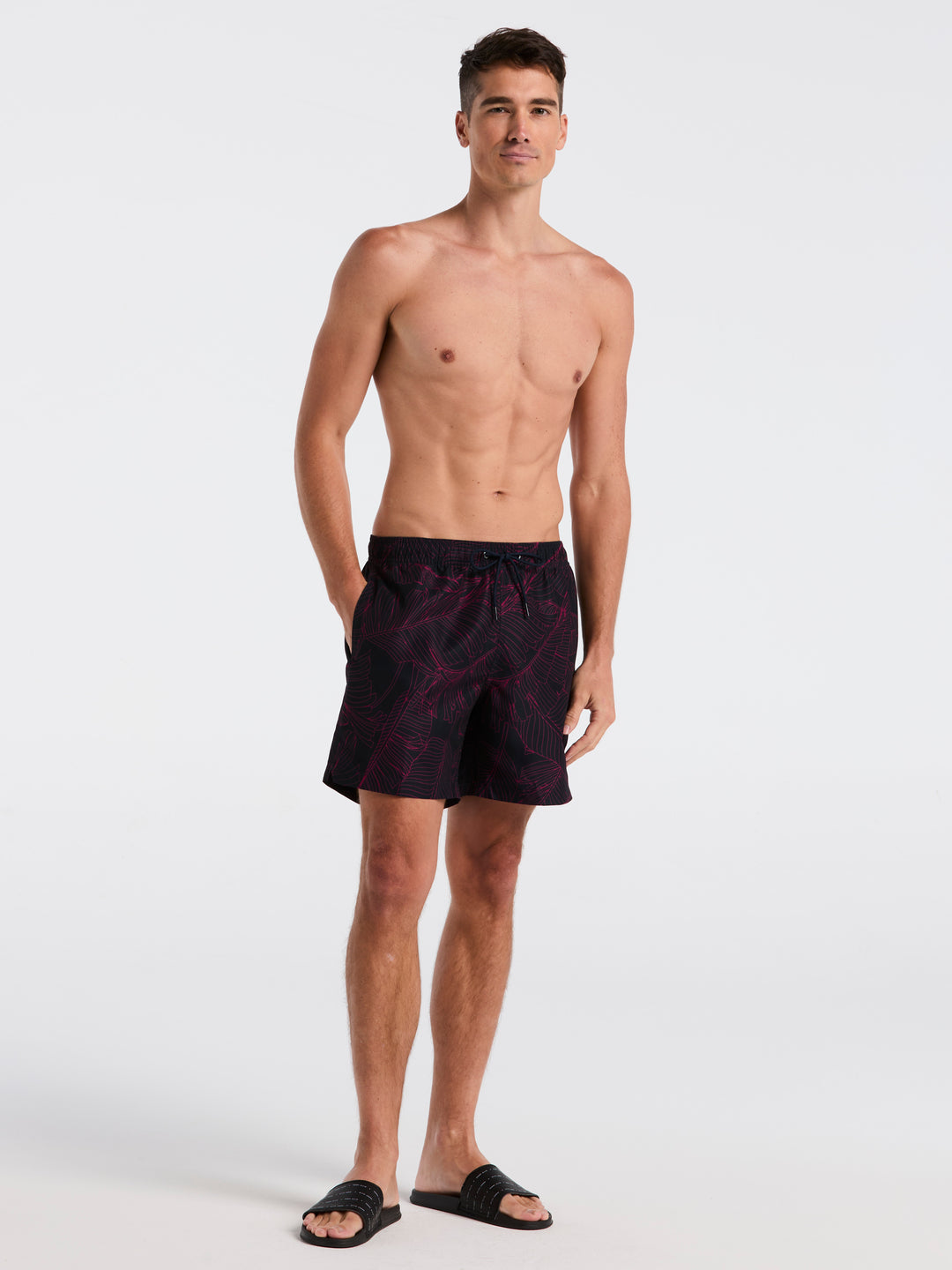 Line Botanical Print Swim Trunk (Beaujolais) 
