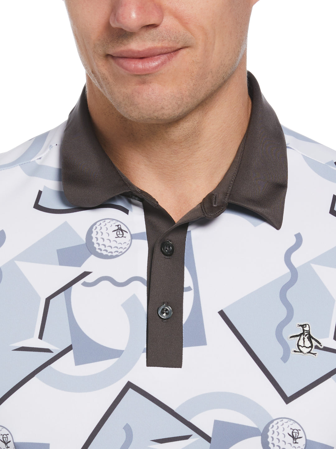 Abstract 80s Print Blocked Short Sleeve Golf Polo Shirt (Bright White) 