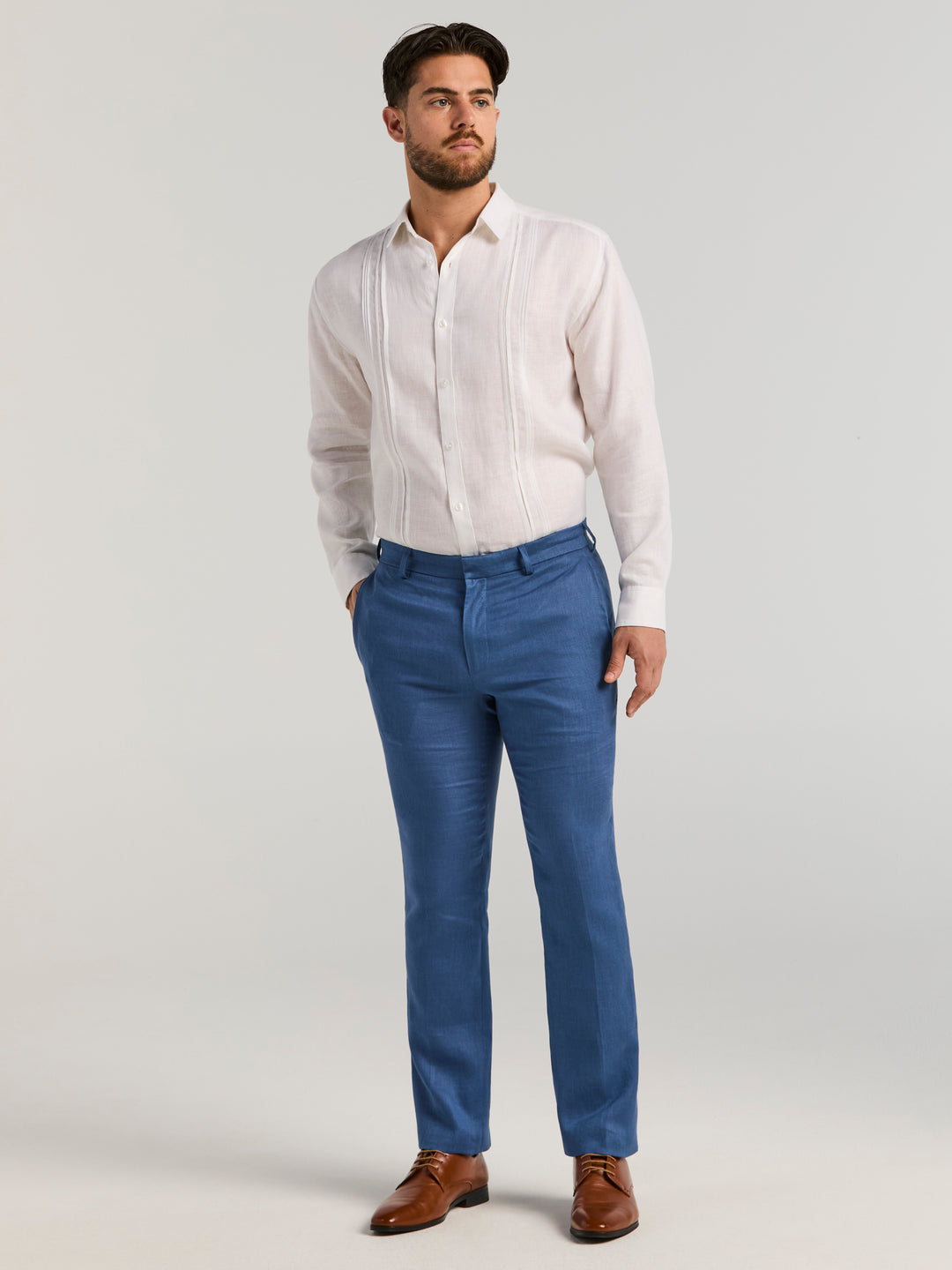 Delave Linen Flat Front Pant (True Navy) 