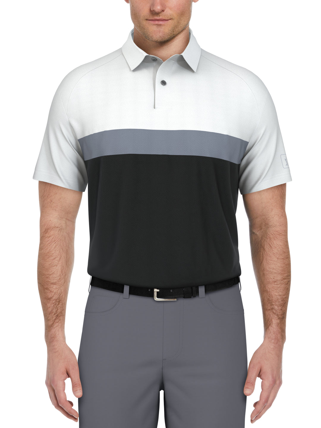 Textured Color Block Golf Polo (Bright White) 
