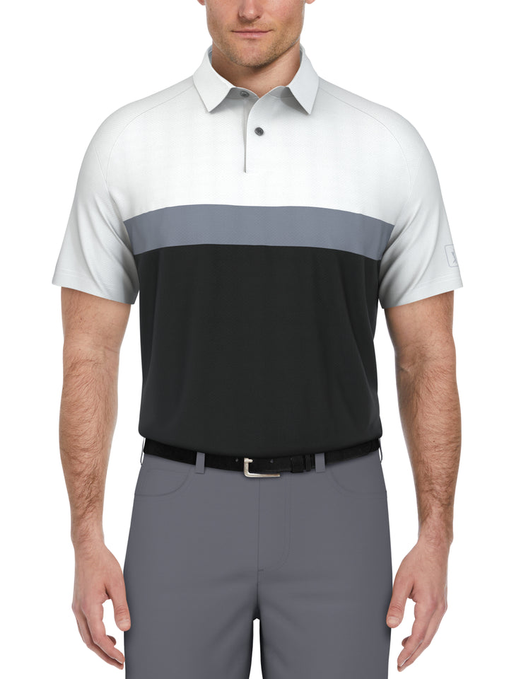 Textured Color Block Golf Polo (Bright White) 