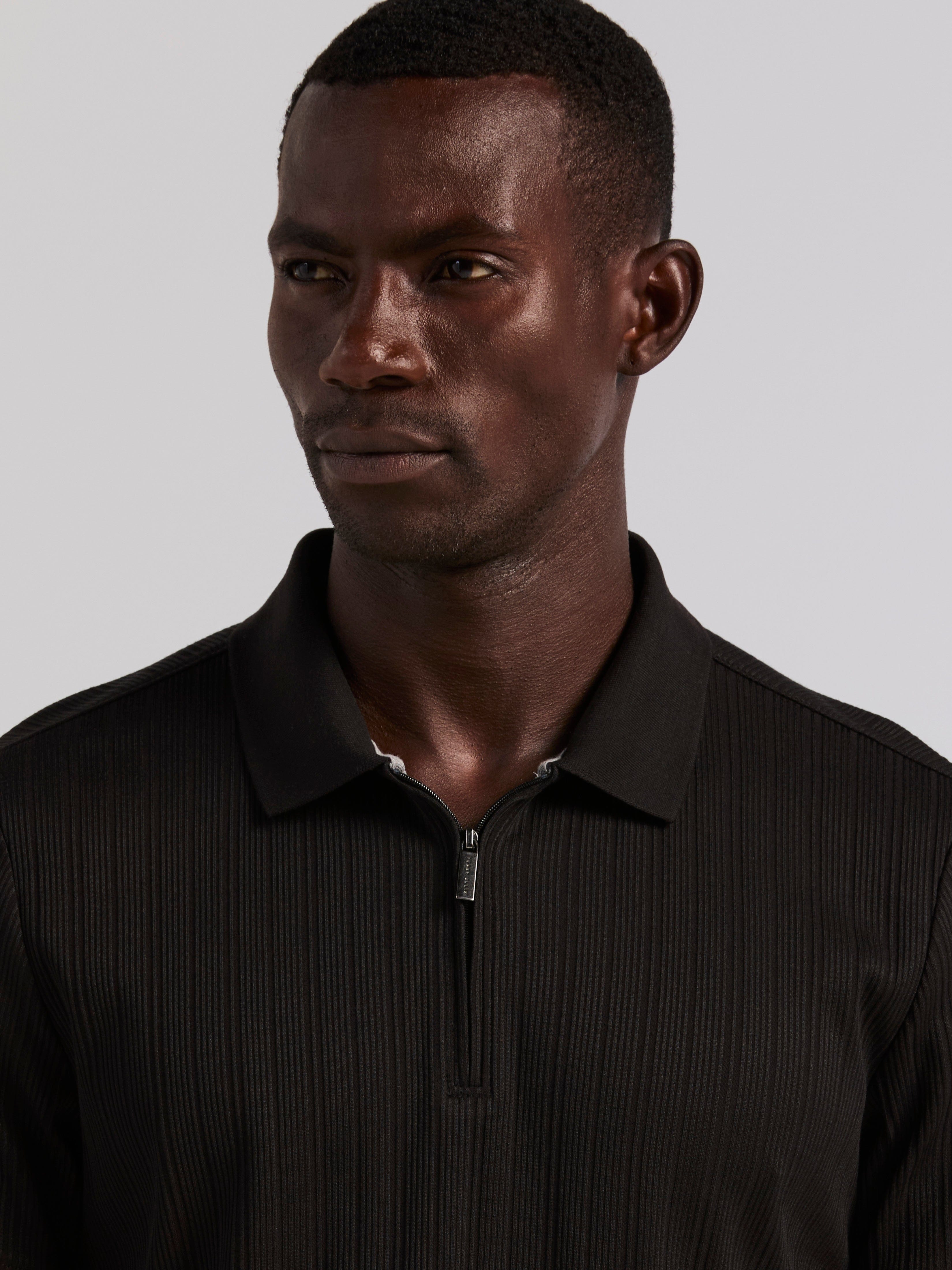 Variegated Vertical Ribbed Zip Polo – Perry Ellis