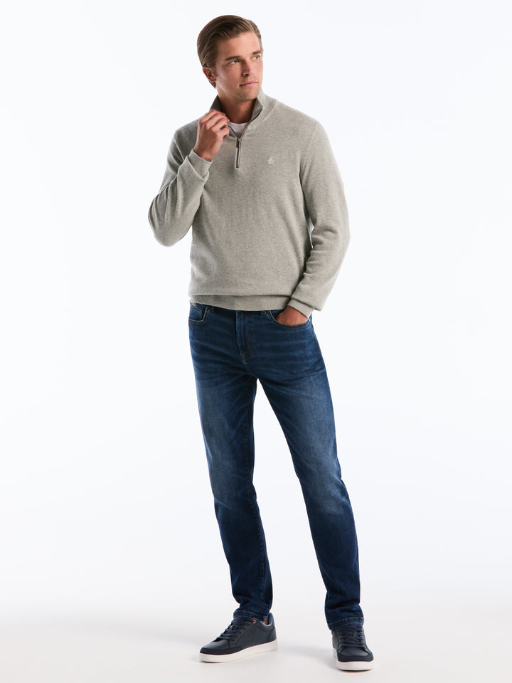 1/4 Zip Cotton Jersey Sweater (Rain Heather) 