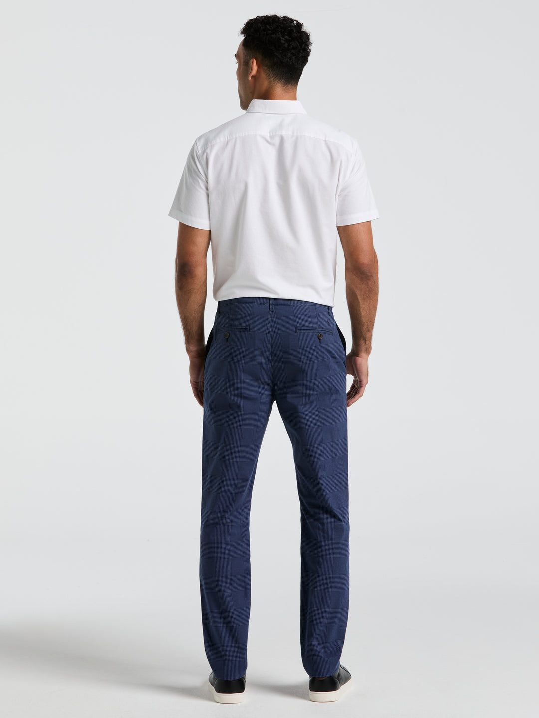 Cotton Blend Slim Fit Plaid Pants (Dark Sapphire) 