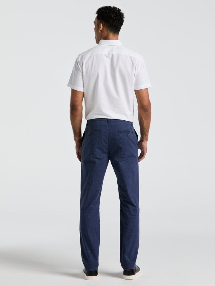 Cotton Blend Slim Fit Plaid Pants (Dark Sapphire) 
