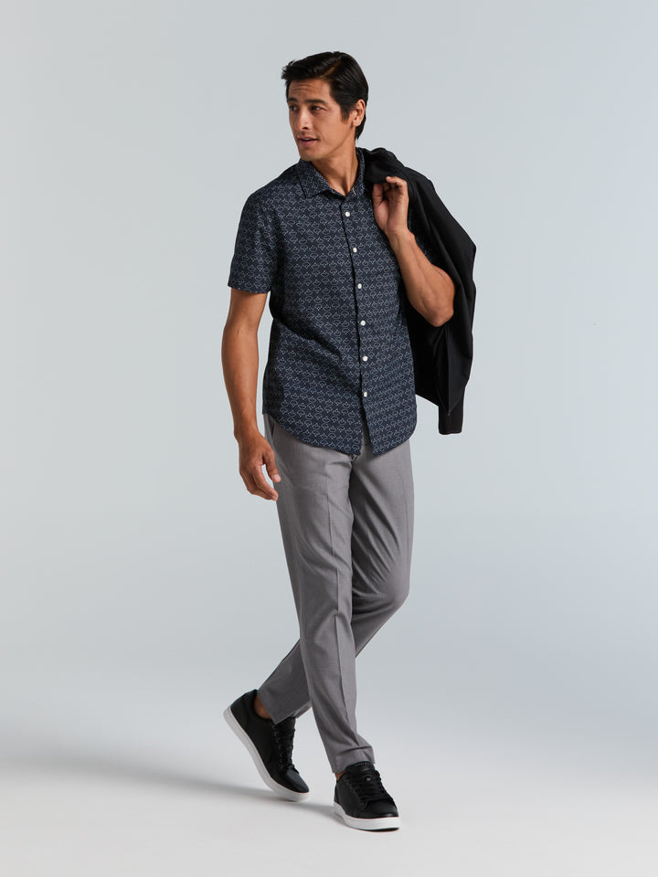 Dotted Wave Print Slim Fit Shirt (Dark Sapphire) 