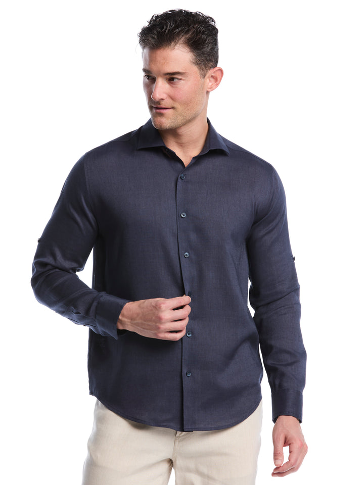 Linen Blend Wrinkle-Resistant Shirt (Mood Indigo) 