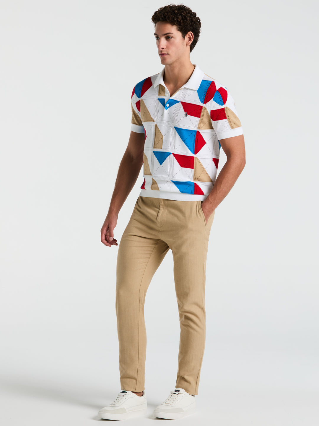 Muticolor Jacquard Sweater Polo  (Bright White) 