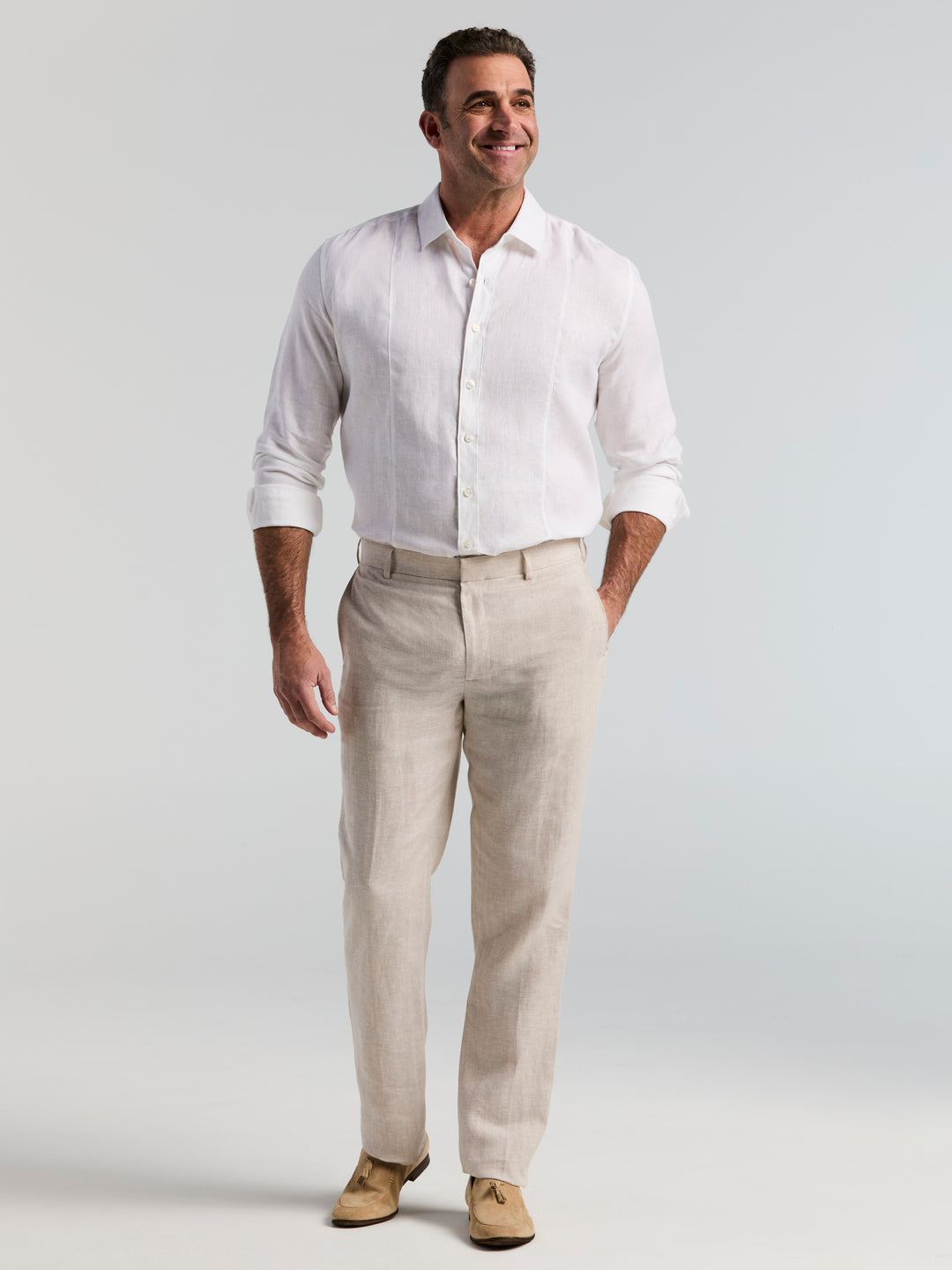 BIG & TALL DELAVE LINEN FLAT FRONT PANT (Natural Linen) 