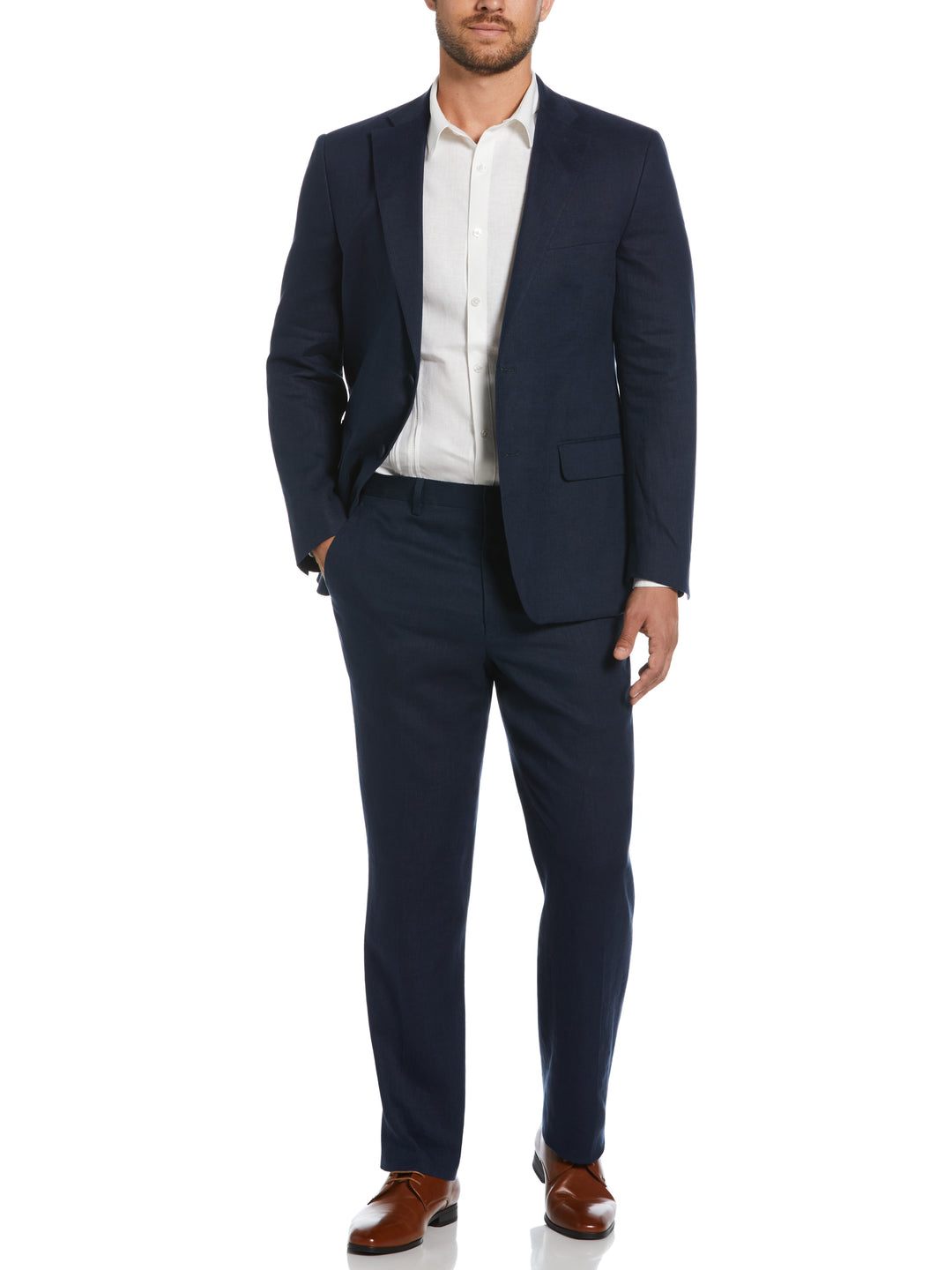 100% Linen Single-Breasted Suit Jacket (Navy) 