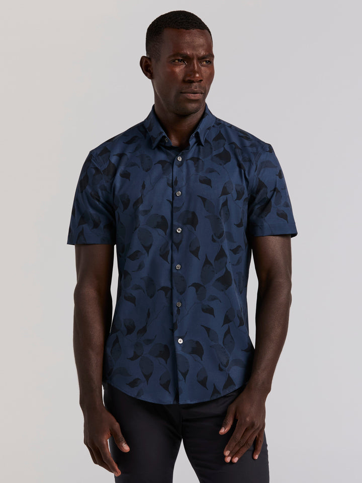 Slim Fit Floral Print Short Sleeve Shirt (Vintage Indigo) 