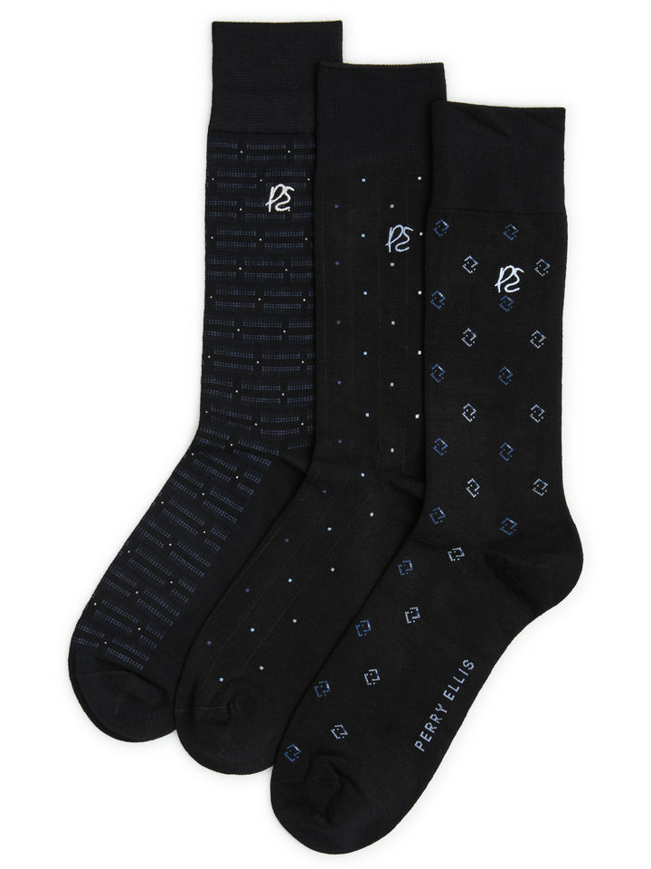 3-Pack Men's Neats Patterned Dress Socks (Anthracite) 