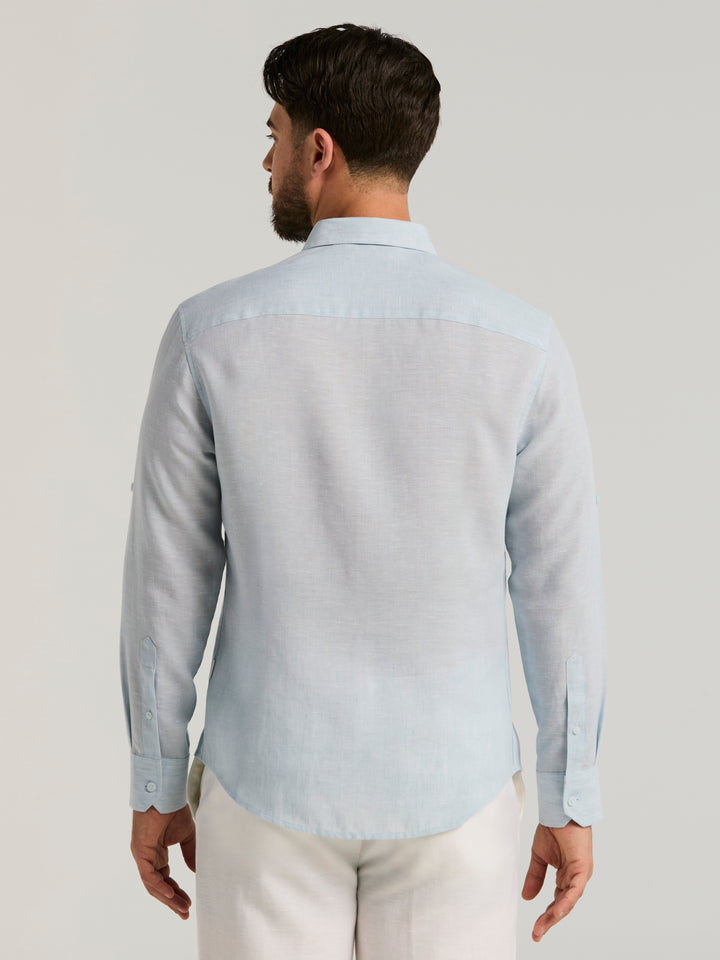 Linen Blend Wrinkle-Resistant Shirt (Cerulean) 