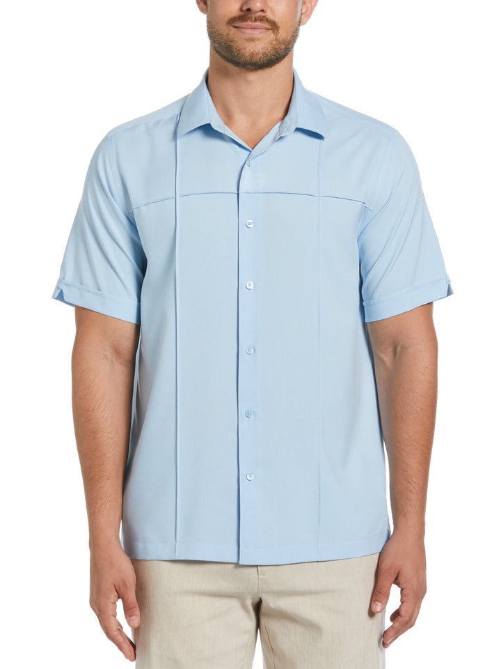 Two-Tone Cross Tuck Chambray Shirt (Cerulean) 