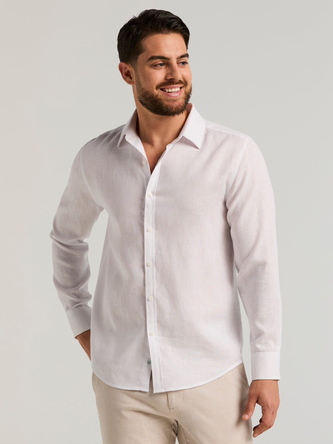Linen Blend Wrinkle-Resistant Shirt (Brilliant White) 