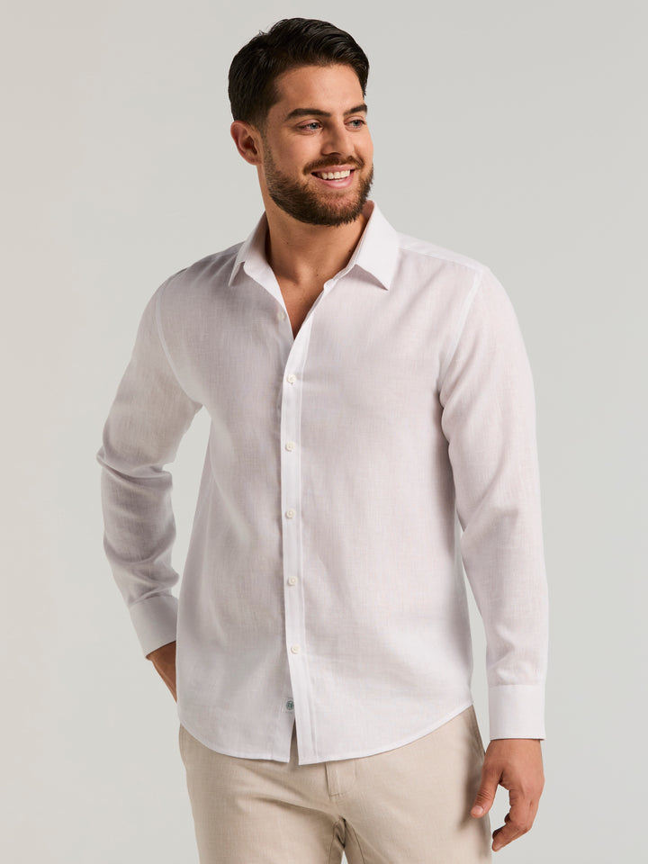 Linen Blend Wrinkle-Resistant Shirt (Brilliant White) 
