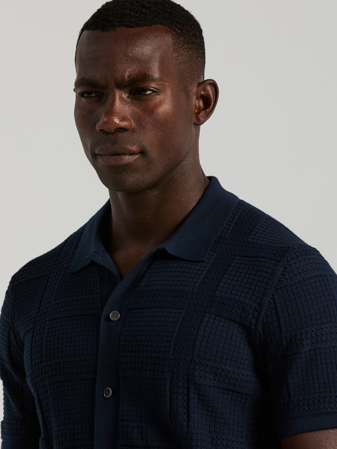 SS Open Stitch Jacquard Btn Front (Dark Sapphire) 