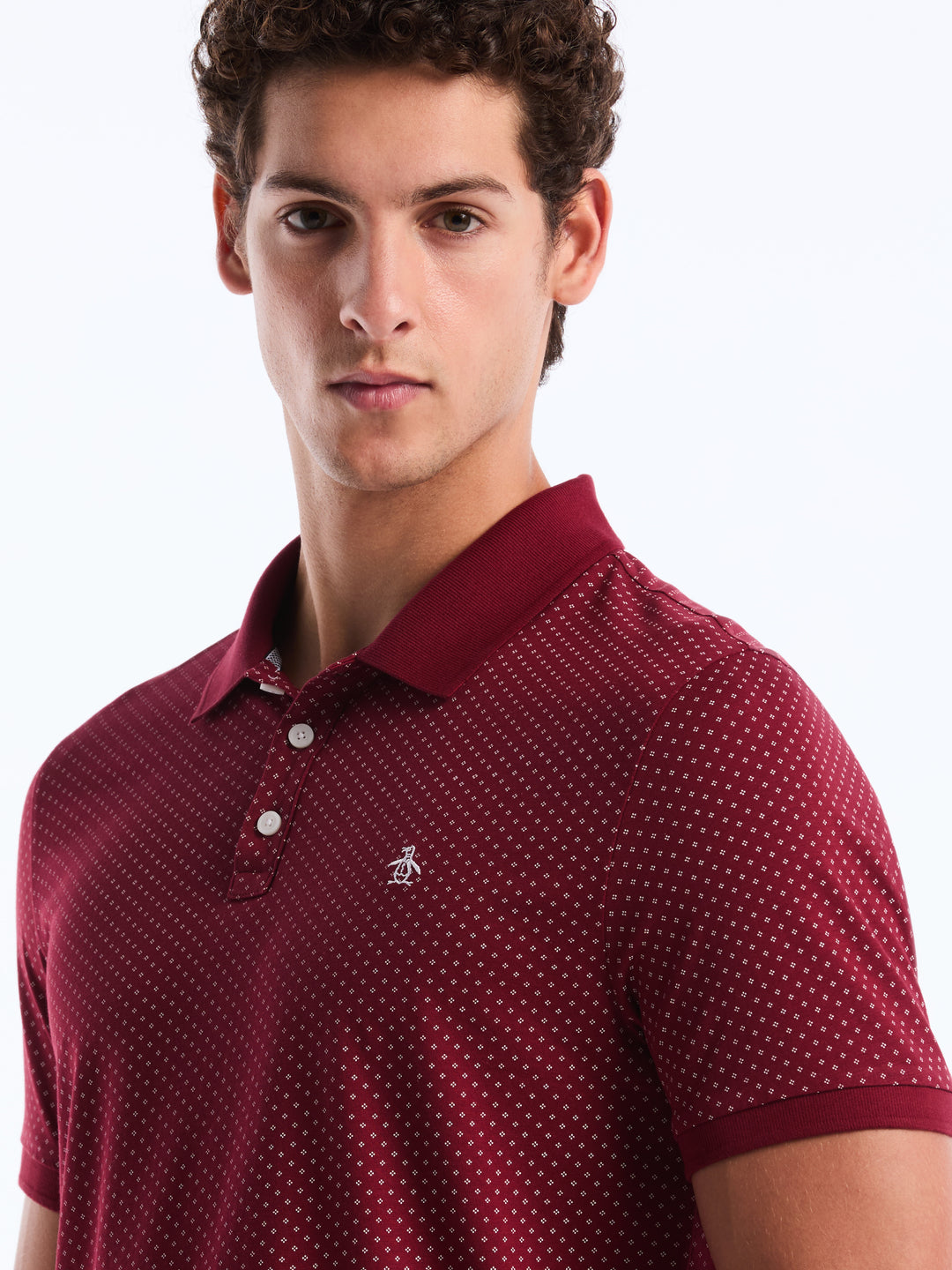 Diamond Ditsy Print Cotton Polo Shirt (Cabernet) 