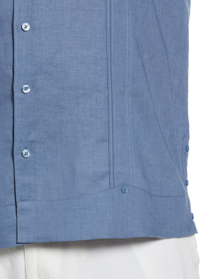 Big & Tall Linen Blend Guayabera Shirt (Captains Blue) 