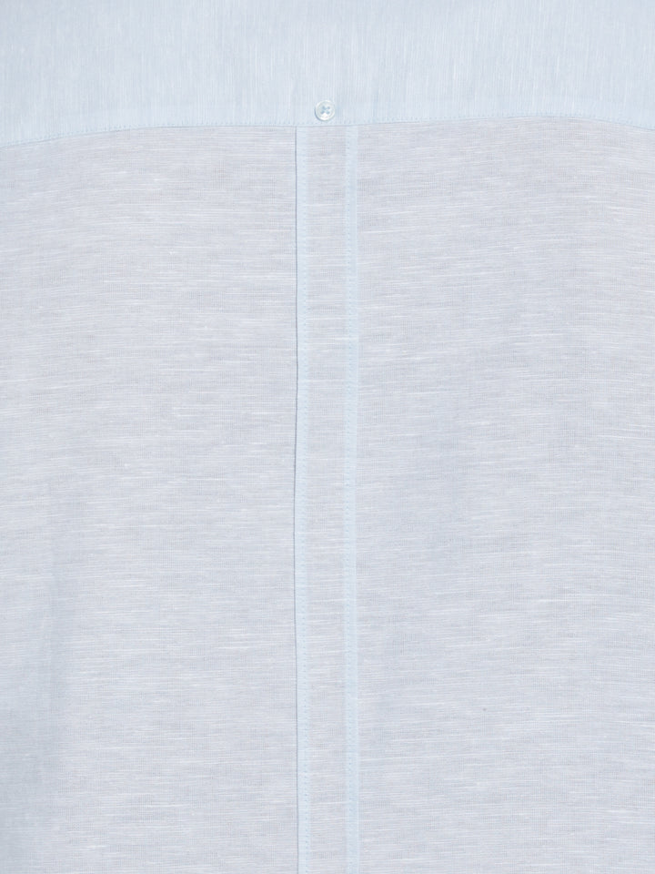 Big & Tall Linen Blend Cross Dye Guayabera Shirt (Cerulean) 
